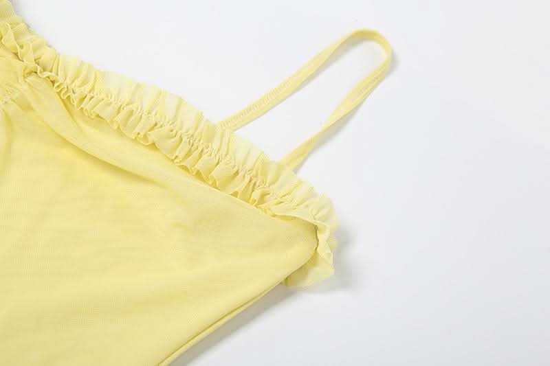 Sun-Kissed Radiance: Yellow Ruffle Mesh Backless Maxi Dress - Your Vacation & Event Essential