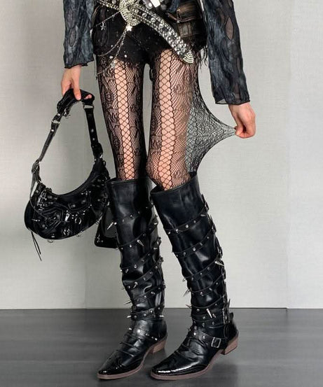 <b>Gothic Glam</b>: Edgy Lace Pattern Fishnet Tights for Fall & Halloween