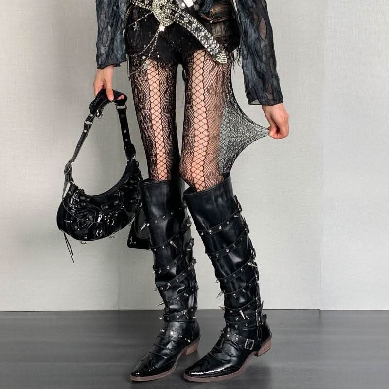 <b>Gothic Glam</b>: Edgy Lace Pattern Fishnet Tights for Fall & Halloween