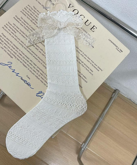 Delicate Lace Bow Ruffle Mid-Calf Socks – Enchanting Fall & Holiday Style