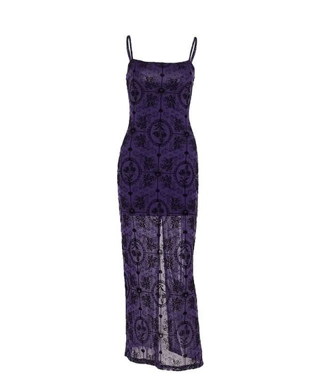 Bewitching Purple Gothic Mesh Maxi Dress - Slay Halloween & Fall with this Mermaid Statement Gown