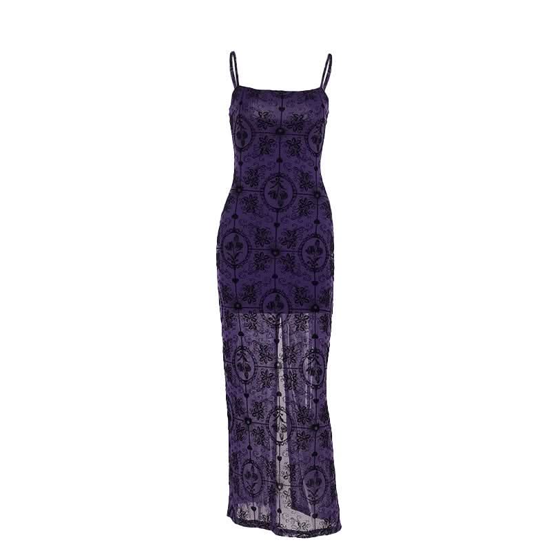 Bewitching Purple Gothic Mesh Maxi Dress - Slay Halloween & Fall with this Mermaid Statement Gown