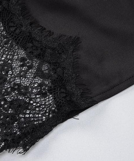 Sultry Black Satin & Lace Slit Slip Dress - Perfect for Holiday Parties & NYE