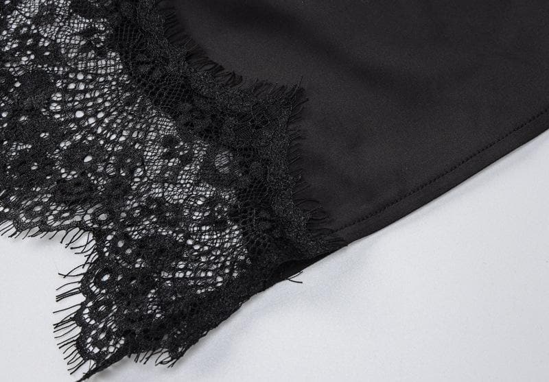 Sultry Black Satin & Lace Slit Slip Dress - Perfect for Holiday Parties & NYE