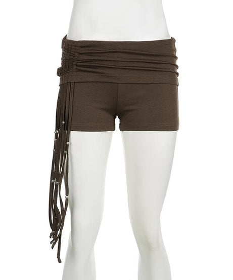 Spooky Season Chic: Y2K Low-Rise Ruched Shorts with Dazzling Beaded Tassels – Perfect for Fall Parties & Halloween