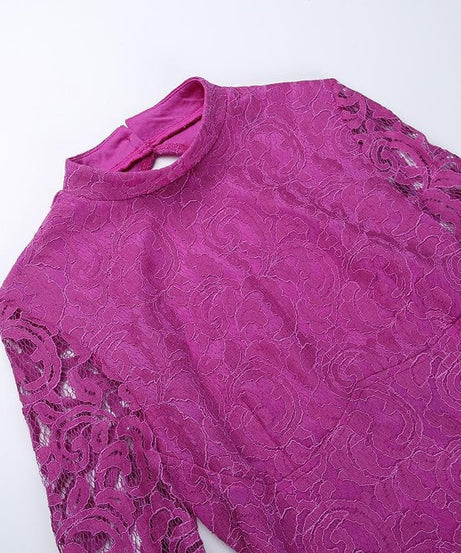 Head-Turning Fuchsia Lace Mock Neck Mini Dress - Your Essential for Fall Parties & Holiday Glam