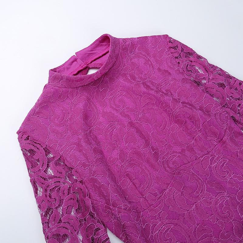 Head-Turning Fuchsia Lace Mock Neck Mini Dress - Your Essential for Fall Parties & Holiday Glam