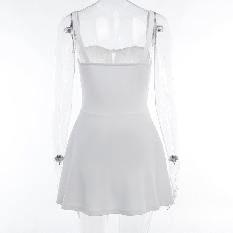 White Drawstring Ruched Bustier Mini Dress - Flirty Cami Cutout for Parties, Vacations & Halloween