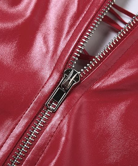 Sultry Red Faux Leather Lace-Up Corset Top - Your Edgy Statement for Fall & Halloween Nights