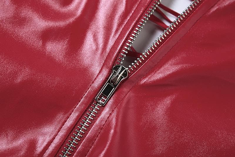 Sultry Red Faux Leather Lace-Up Corset Top - Your Edgy Statement for Fall & Halloween Nights