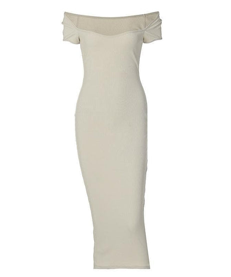 Siren Red Off-Shoulder Ribbed Midi Dress - Autumn Allure for Fall & Holiday Events