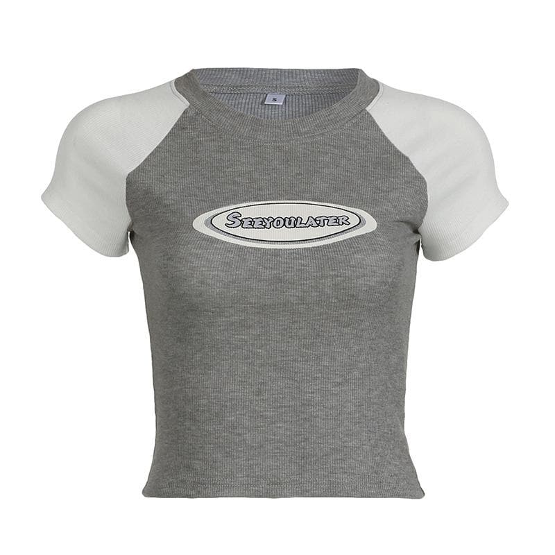 Y2K Retro Ribbed Raglan Crop Top - Women's 'SEEYOULATER' Graphic Tee