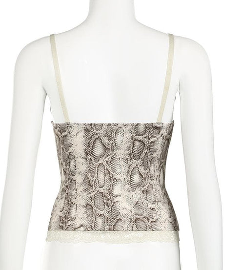 Effortless Chic: Snake Print V-Neck Lace Trim Cami Top - Fall Style Essential