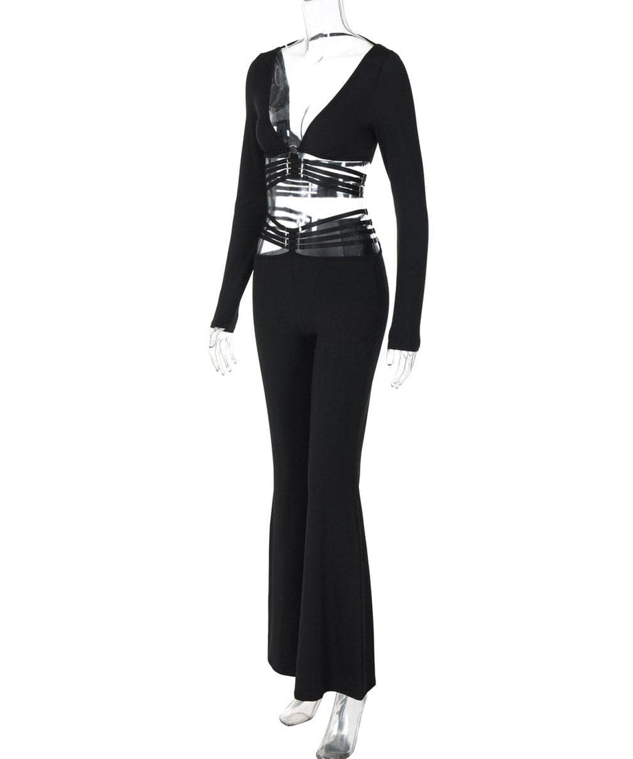 Fall Nights Out: The 'Unleashed' Black O-Ring Cutout Long Sleeve Top & Wide Leg Pant Set