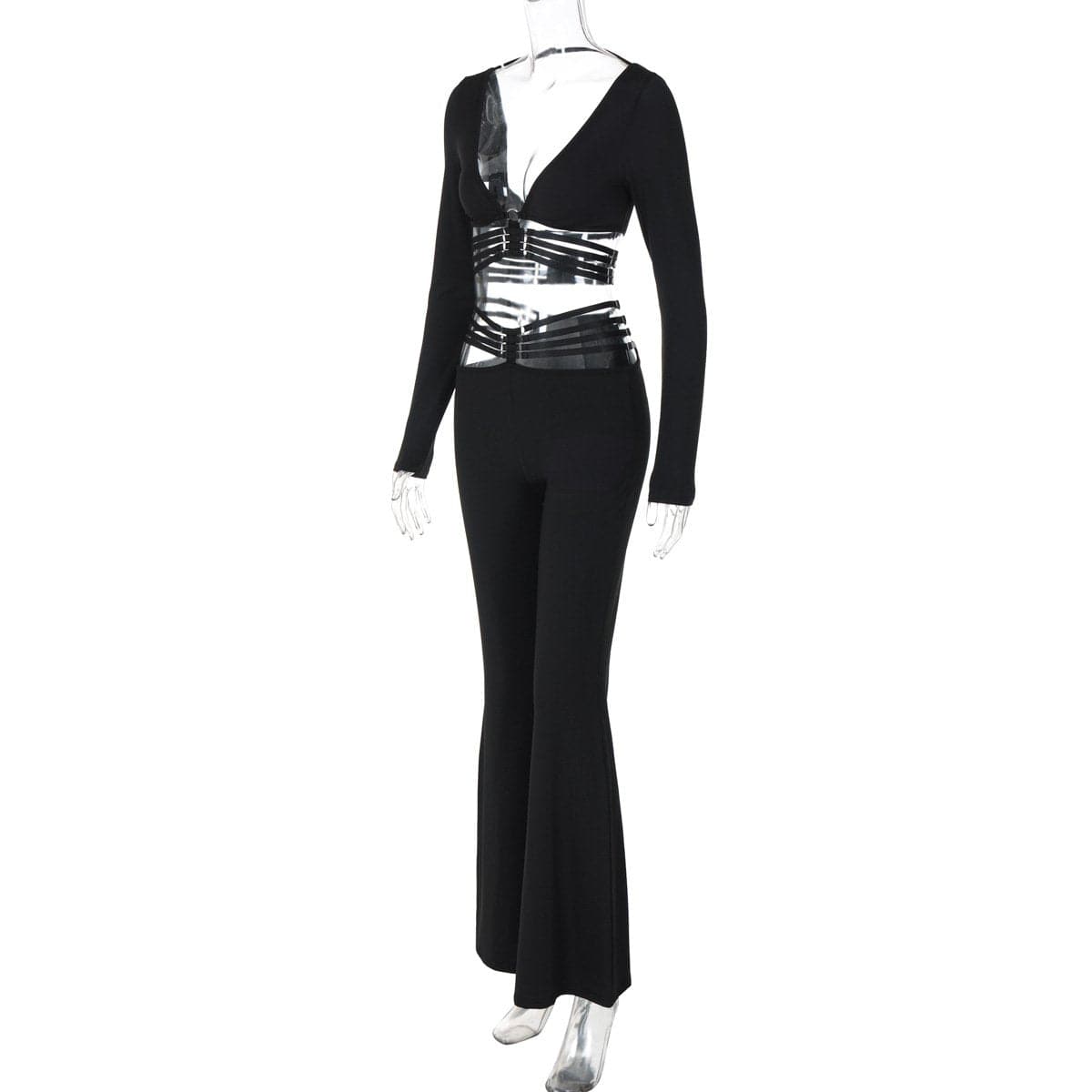 Fall Nights Out: The 'Unleashed' Black O-Ring Cutout Long Sleeve Top & Wide Leg Pant Set
