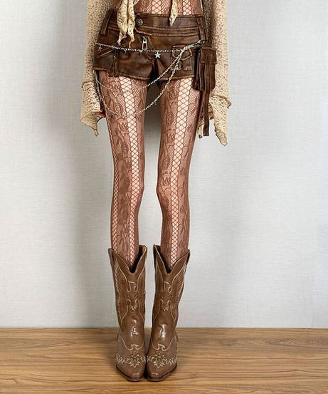 <b>Gothic Glam</b>: Edgy Lace Pattern Fishnet Tights for Fall & Halloween