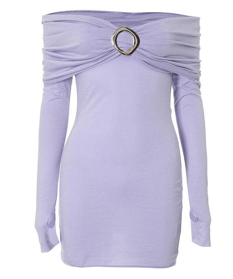 Sleek & Chic: Lavender Off-Shoulder Ruched Mini Dress with O-Ring | Fall Date Night & Party Perfect