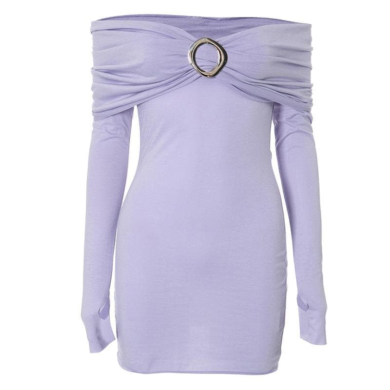 Sleek & Chic: Lavender Off-Shoulder Ruched Mini Dress with O-Ring | Fall Date Night & Party Perfect