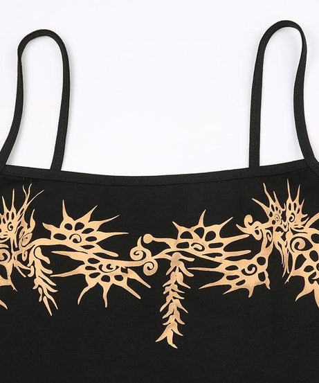 Edgy Y2K Backless Graphic Cami Top - Square Neck Crop for Fall