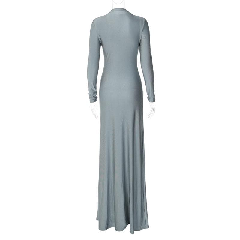 Effortless Fall Chic: Women's Long Sleeve High-Neck Zip Maxi Dress