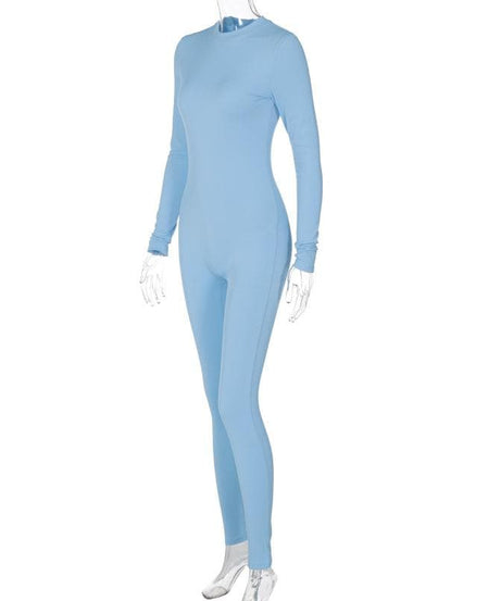 Cozy Chic Ribbed Mock Neck Jumpsuit - Women's Long Sleeve Zip-Up One-Piece for Effortless Fall Style