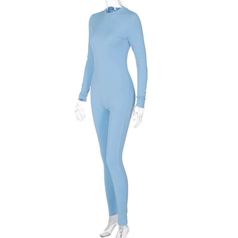 Cozy Chic Ribbed Mock Neck Jumpsuit - Women's Long Sleeve Zip-Up One-Piece for Effortless Fall Style