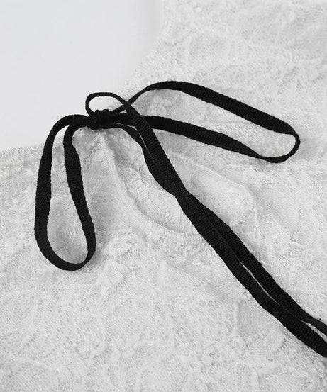 Romantic Lace Bow Front Asymmetrical Bell Sleeve Top - Fall's Must-Have Sheer Layer