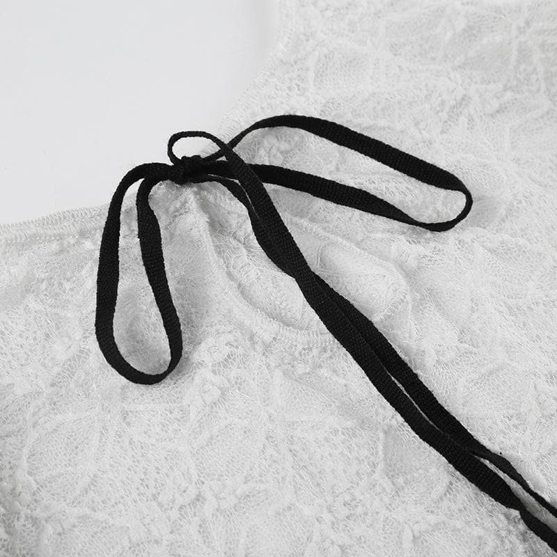 Romantic Lace Bow Front Asymmetrical Bell Sleeve Top - Fall's Must-Have Sheer Layer