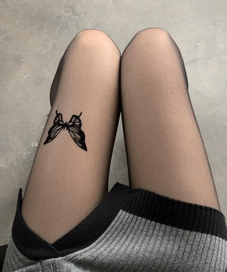 Fall Flight Butterfly Sheer Tights | Edgy Tattoo Effect for Chic Autumn Style