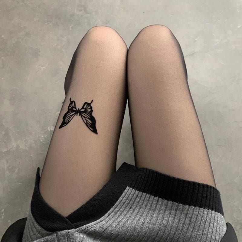 Fall Flight Butterfly Sheer Tights | Edgy Tattoo Effect for Chic Autumn Style