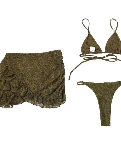 Sultry Chocolate Lace Halter Top & Cutout Mini Skirt Set - Edgy Y2K Party & Halloween Vibe