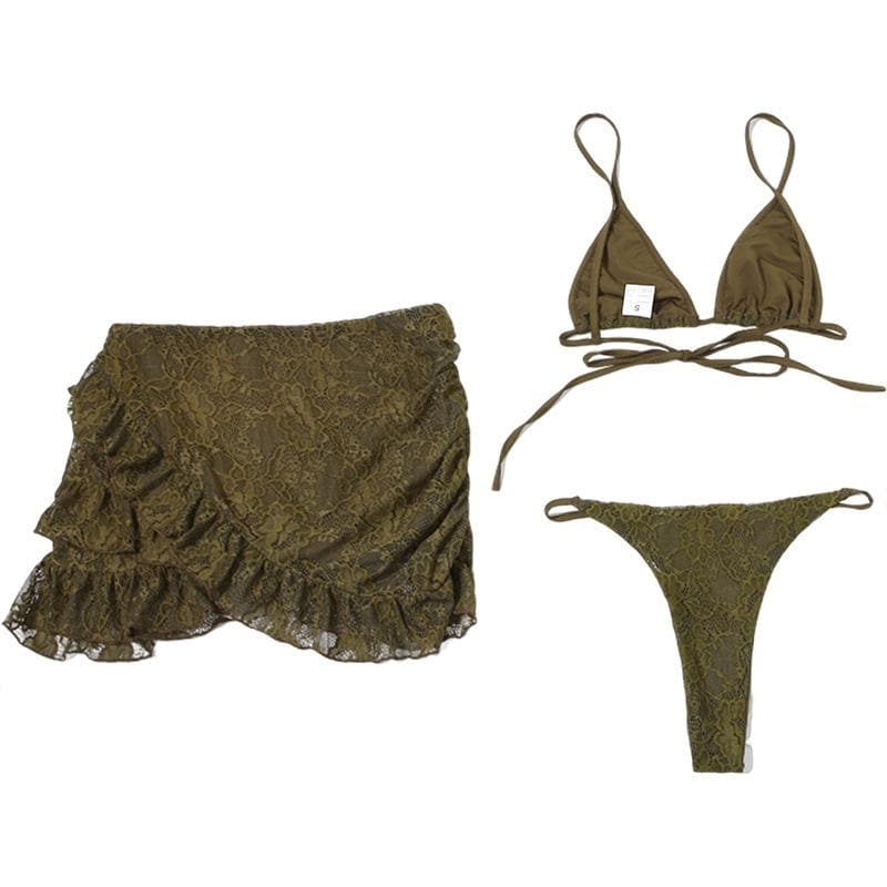 Sultry Chocolate Lace Halter Top & Cutout Mini Skirt Set - Edgy Y2K Party & Halloween Vibe