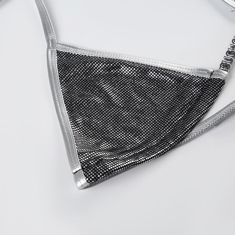Dazzling Metallic Halter Bikini Set | Sparkle Tie-Side Swimwear for Resort & Parties