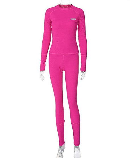 Chic Fuchsia Ribbed Long Sleeve Top & Leggings Set - Ultimate Cozy Comfort for Fall & Winter