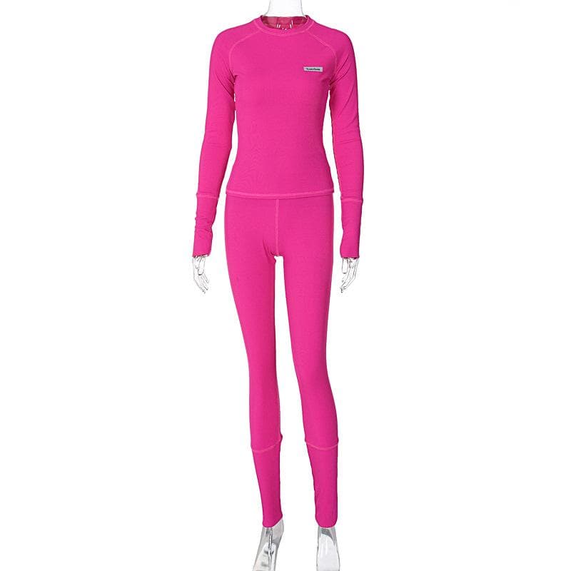 Chic Fuchsia Ribbed Long Sleeve Top & Leggings Set - Ultimate Cozy Comfort for Fall & Winter