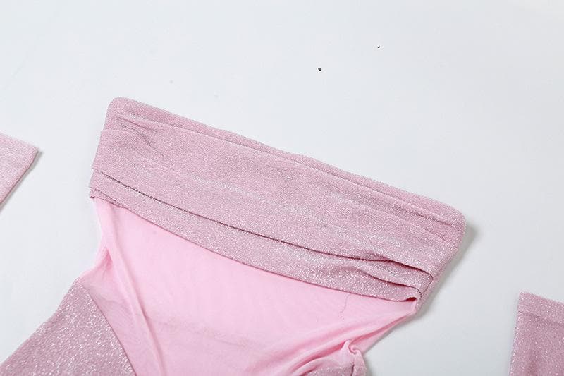 Glamour & Glow: Shimmering Rose Appliqué Mini Dress with Opera Gloves - Your Holiday Party & NYE Statement!