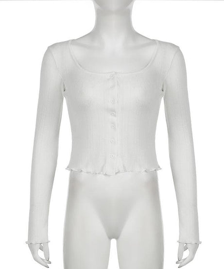 Cozy Chic Ribbed Crop Cardigan - Effortless Scoop Neck Button Top for Fall