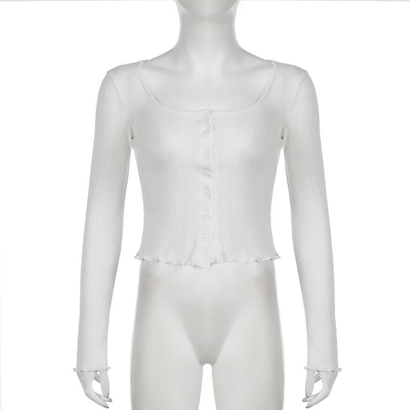 Cozy Chic Ribbed Crop Cardigan - Effortless Scoop Neck Button Top for Fall