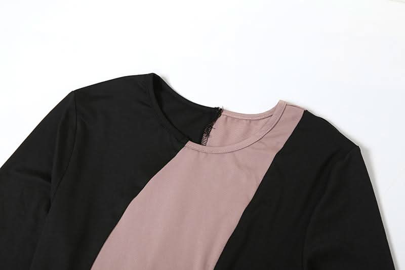 Elegant Two-Tone Wavy Maxi Dress - Figure-Flattering Long Sleeve for Fall & Holiday