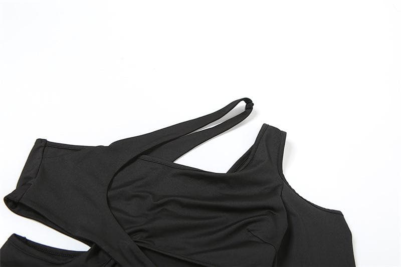 Mystic Nights One-Shoulder Cut-Out Bodysuit - Edgy Black Long Sleeve for Fall Parties & Halloween