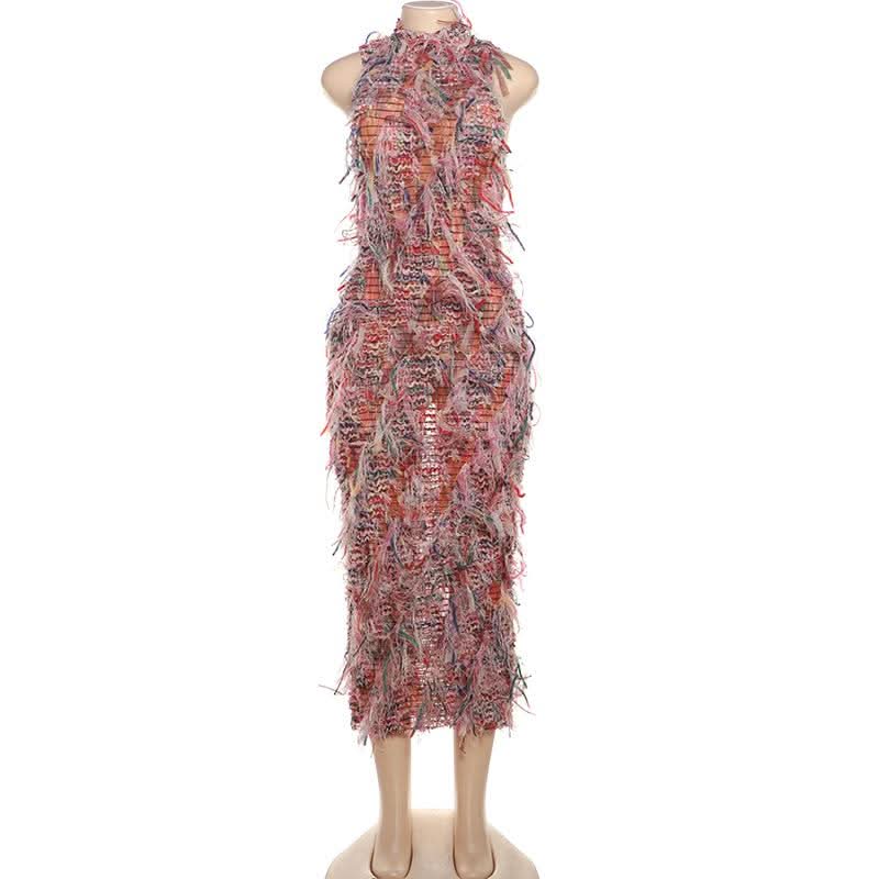 Showstopping Fringe Midi Dress – Vibrant Textured Style for Fall & Holiday Parties