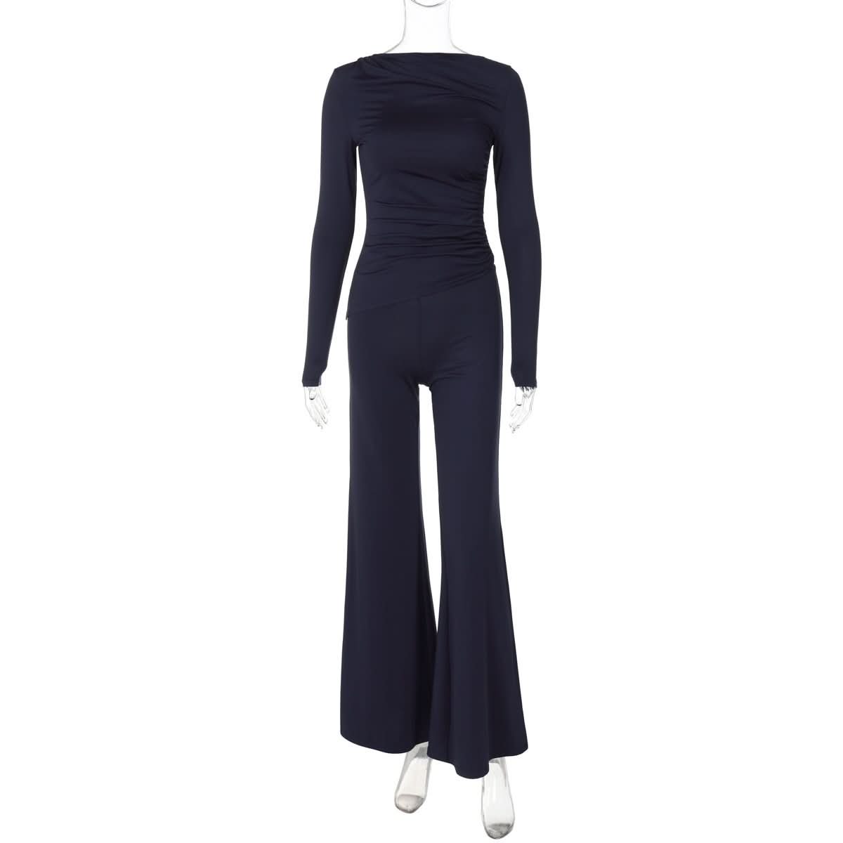 Effortless Fall Chic: Ruched Long Sleeve Top & Wide-Leg Pant Set | Cozy Elevated Loungewear