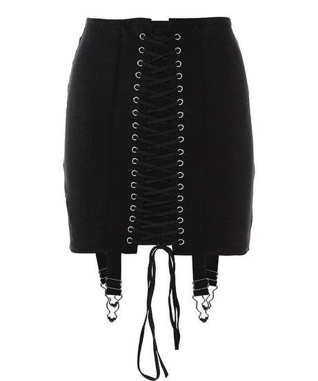 Fall's Edge: Cream Lace-Up Corset Mini Skirt with Garter Straps | High Waist Edgy Chic