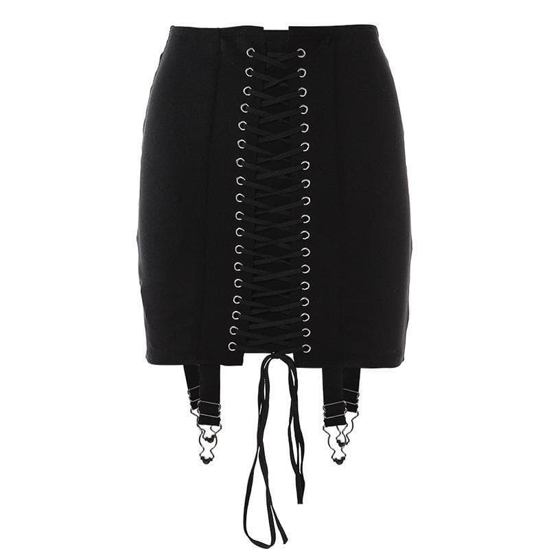 Fall's Edge: Cream Lace-Up Corset Mini Skirt with Garter Straps | High Waist Edgy Chic