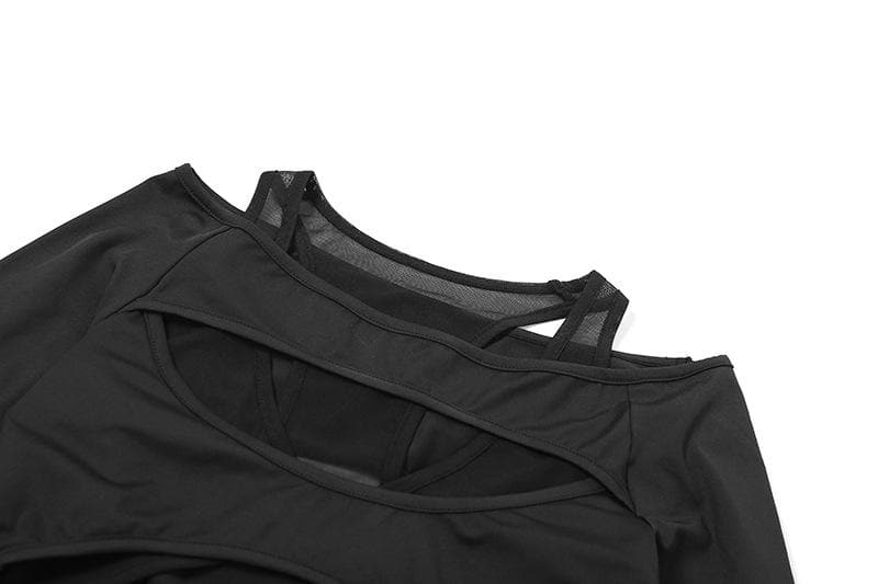 Daring Desire: Black Mesh Cut-Out Long Sleeve Bodysuit – Your Fall & Halloween Party Statement