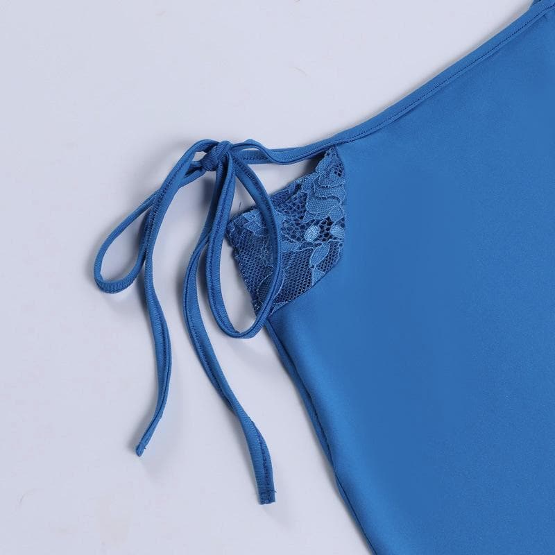 Royal Blue Obsession: Mesh & Lace Cutout Mini Skirt Set - Fall Night Out