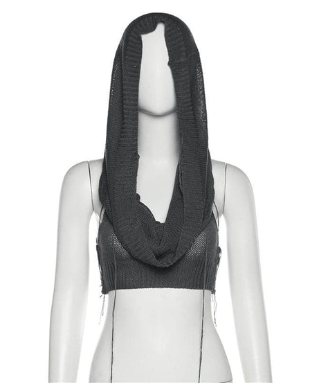Edgy Knit Sleeveless Hooded Crop Top for Fall – Chic Streetwear Essential