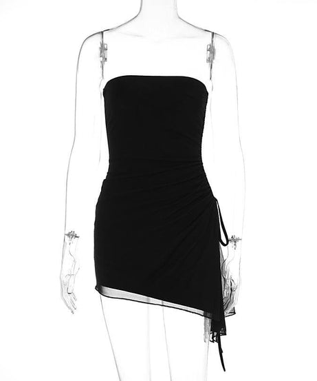 The 'Allure' Black Ruched Mini Dress - Strapless, Adjustable & Chic for Fall Nights Out