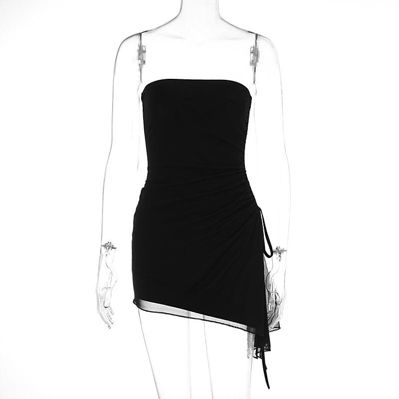 The 'Allure' Black Ruched Mini Dress - Strapless, Adjustable & Chic for Fall Nights Out