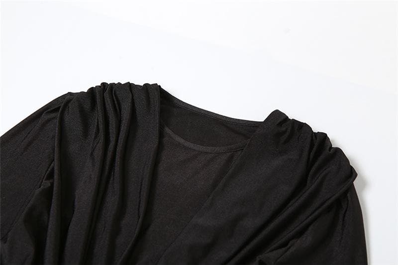 Autumn Allure: Chic Ruched Knotted Maxi Dress with Slit – Long Sleeve Fall Elegance